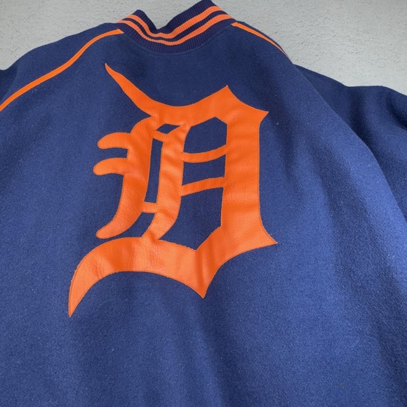 Detroit Tigers Jacket Mens 6XL Blue MLB Baseball Wool Leather JH Design USA - Picture 4 of 16